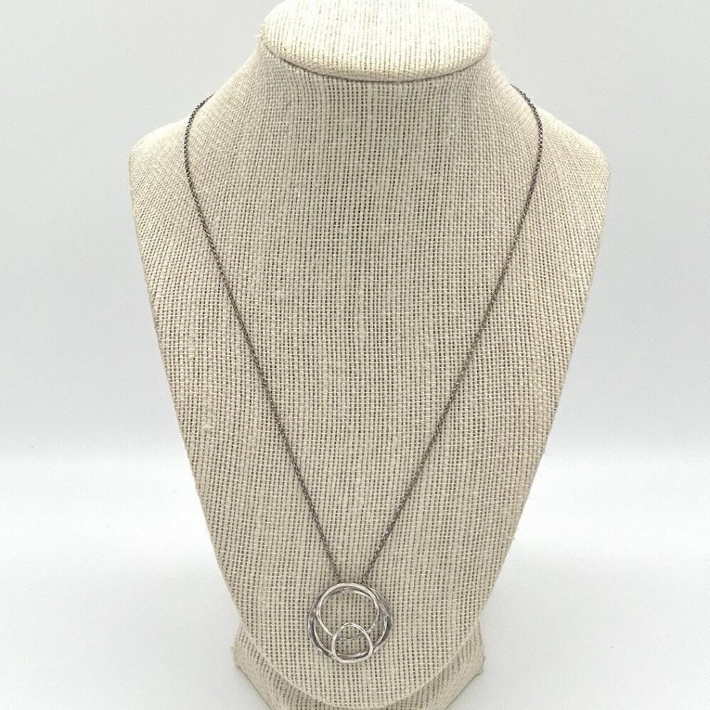 Sterling Silver Modernist Double Circle Pendant Necklace 925 Minimalist Artisan - Picture 4 of 10